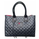 Κλασική τσάντα ώμου δερμάτινη καπιτονέ μεγάλου μεγέθους σε μαύρο χρώμα