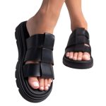 Ragazza Δερμάτινα Γυναικεία Σανδάλια Flatforms σε Μαύρο Χρώμα 0852 - Image 3