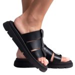 Ragazza Δερμάτινα Γυναικεία Σανδάλια Flatforms σε Μαύρο Χρώμα 0852 - Image 5