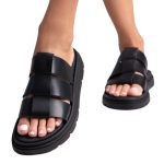 Ragazza Δερμάτινα Γυναικεία Σανδάλια Flatforms σε Μαύρο Χρώμα 0852 - Image 6