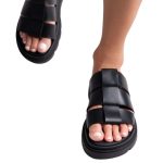 Ragazza Δερμάτινα Γυναικεία Σανδάλια Flatforms σε Μαύρο Χρώμα 0852 - Image 7